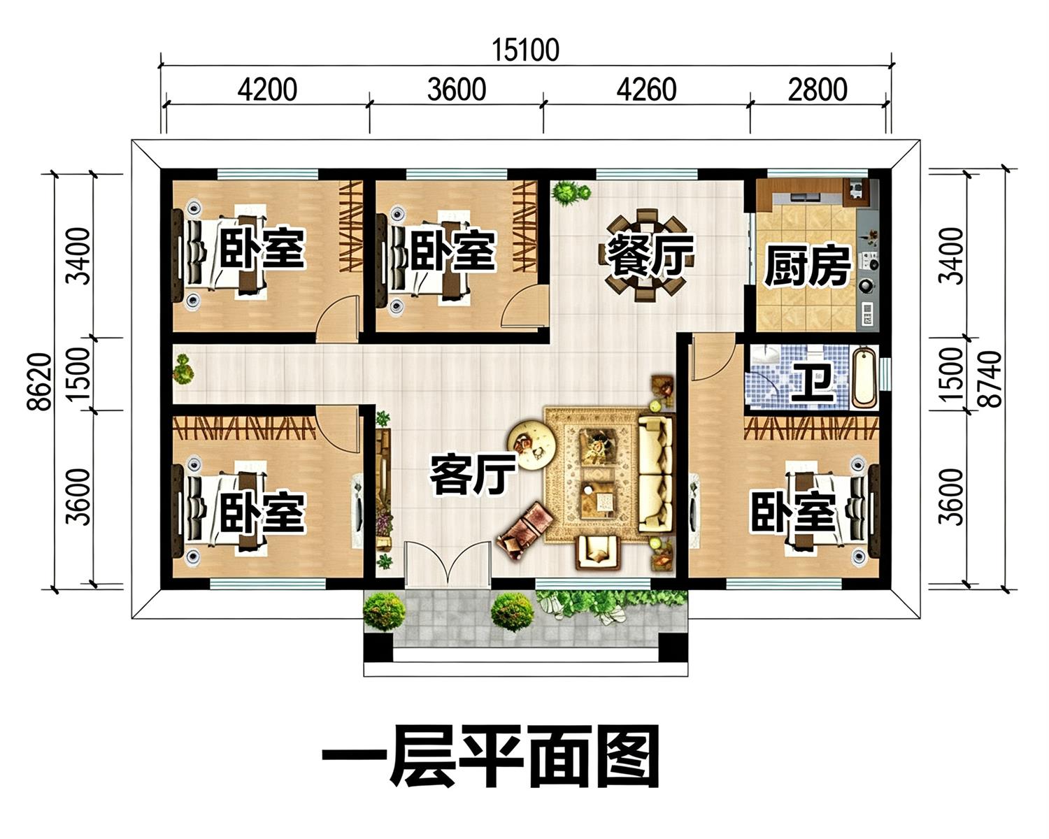 省钱美观一层自建房子设计图,父母养老住很适合