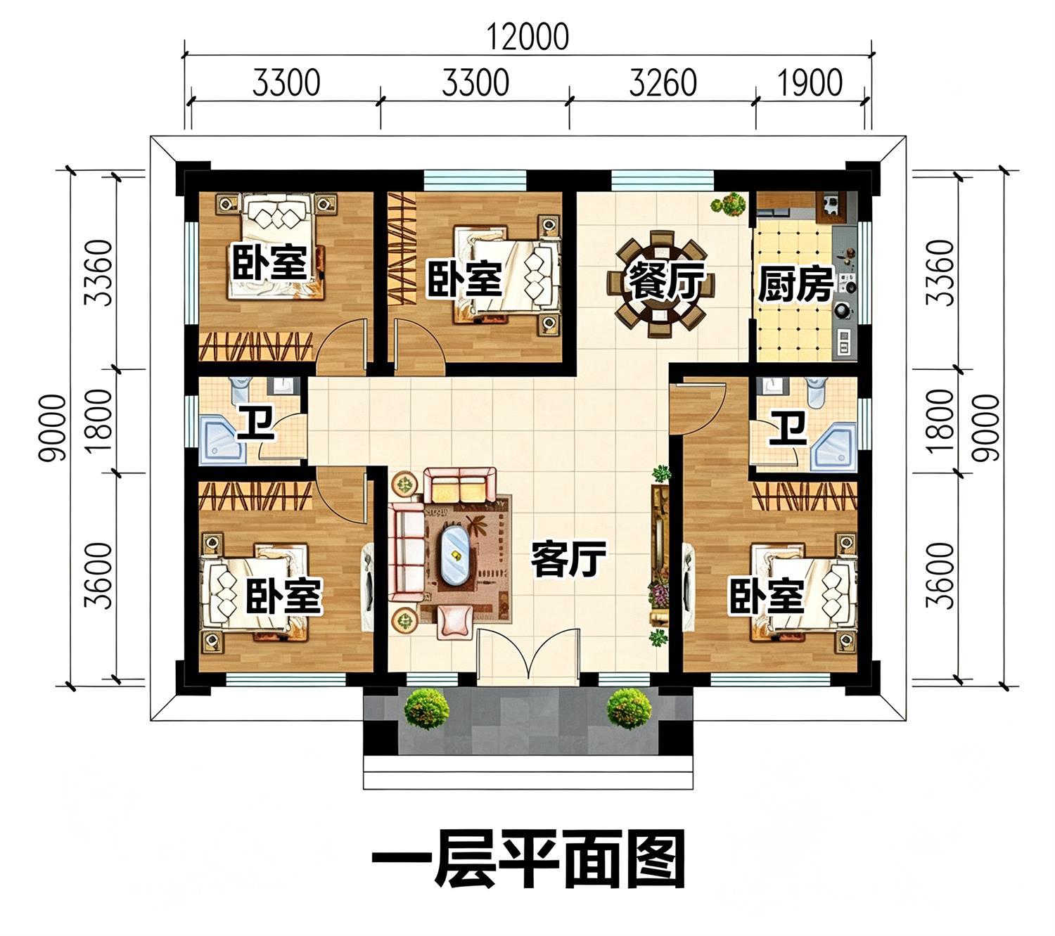 最新12x9米一层平房别墅设计图，好看不贵居住舒适！