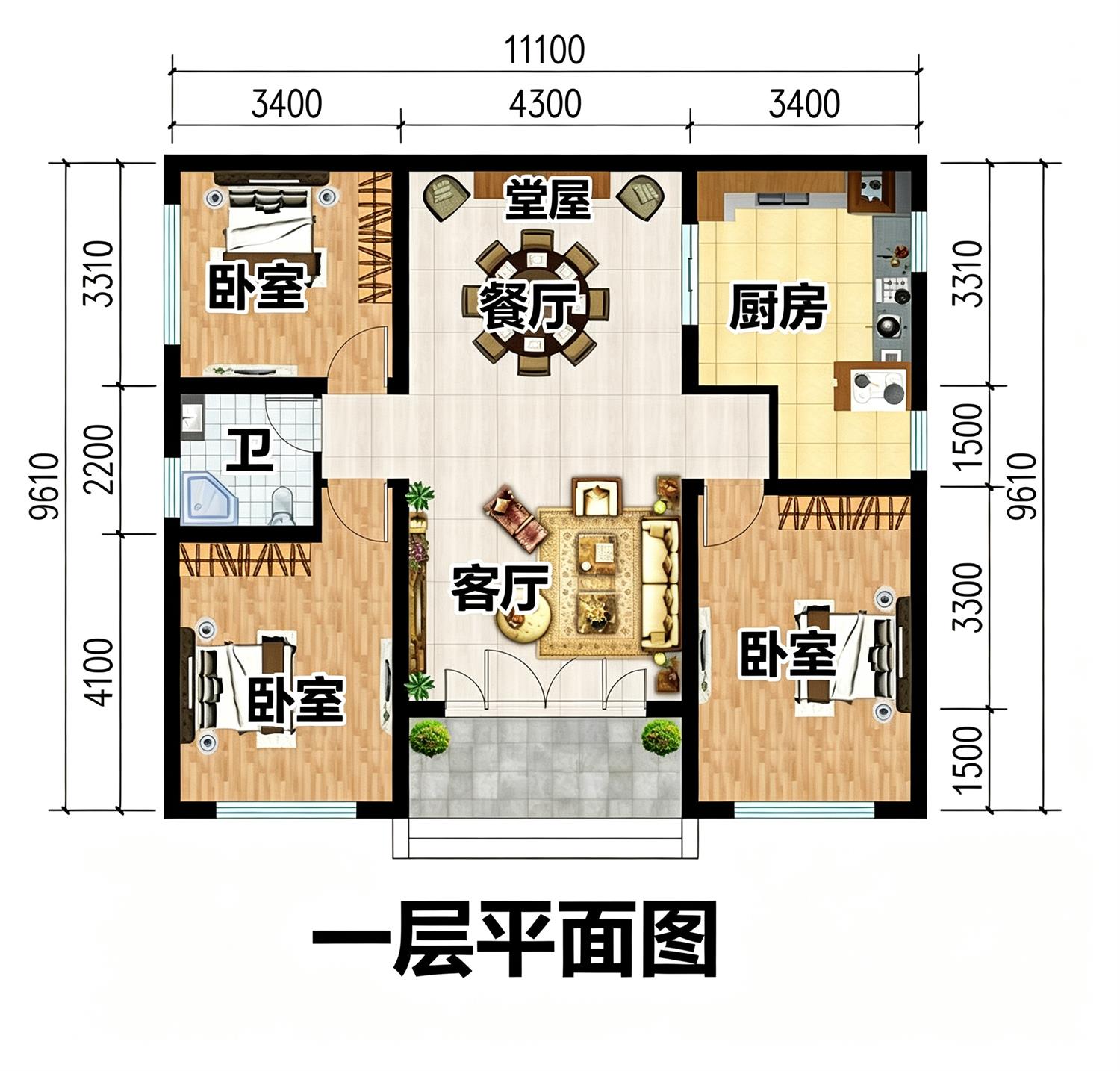农村一层自建别墅好户型，人字坡设计，占地小住着超舒服