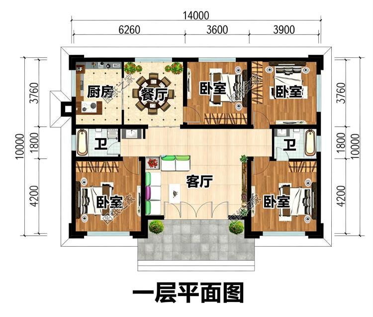 开间14米洋气一层农村自建房设计,造价低轻松建,户型超实用