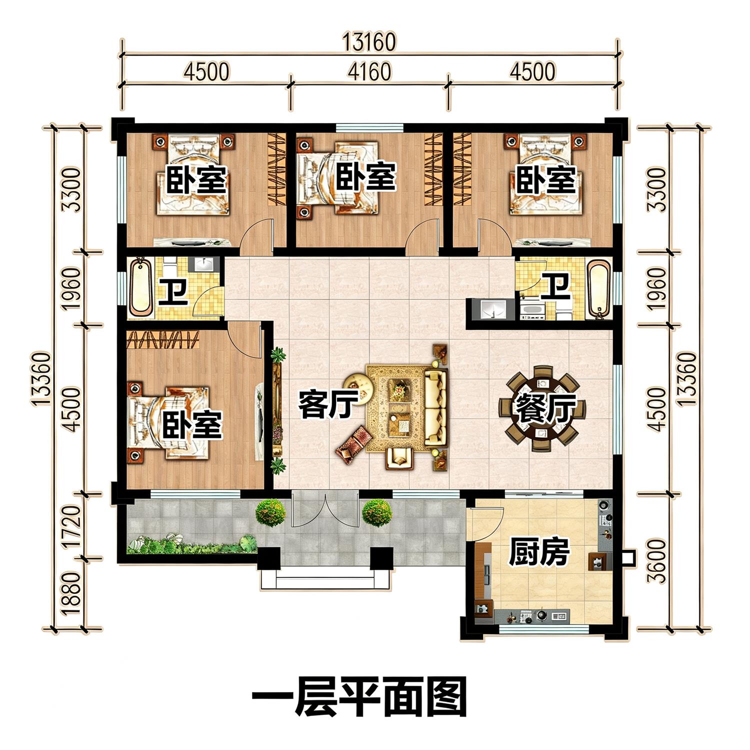 150平米一层7字型别墅设计方案，功能齐全舒适简约，设计感十足
