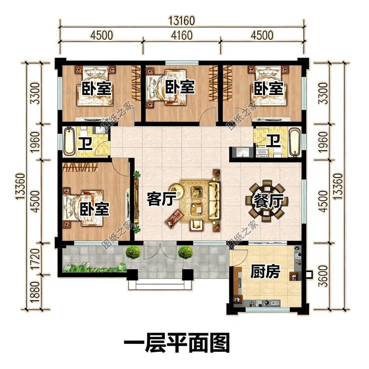 150平米一层7字型别墅设计方案,功能齐全舒适简约,设计感十足