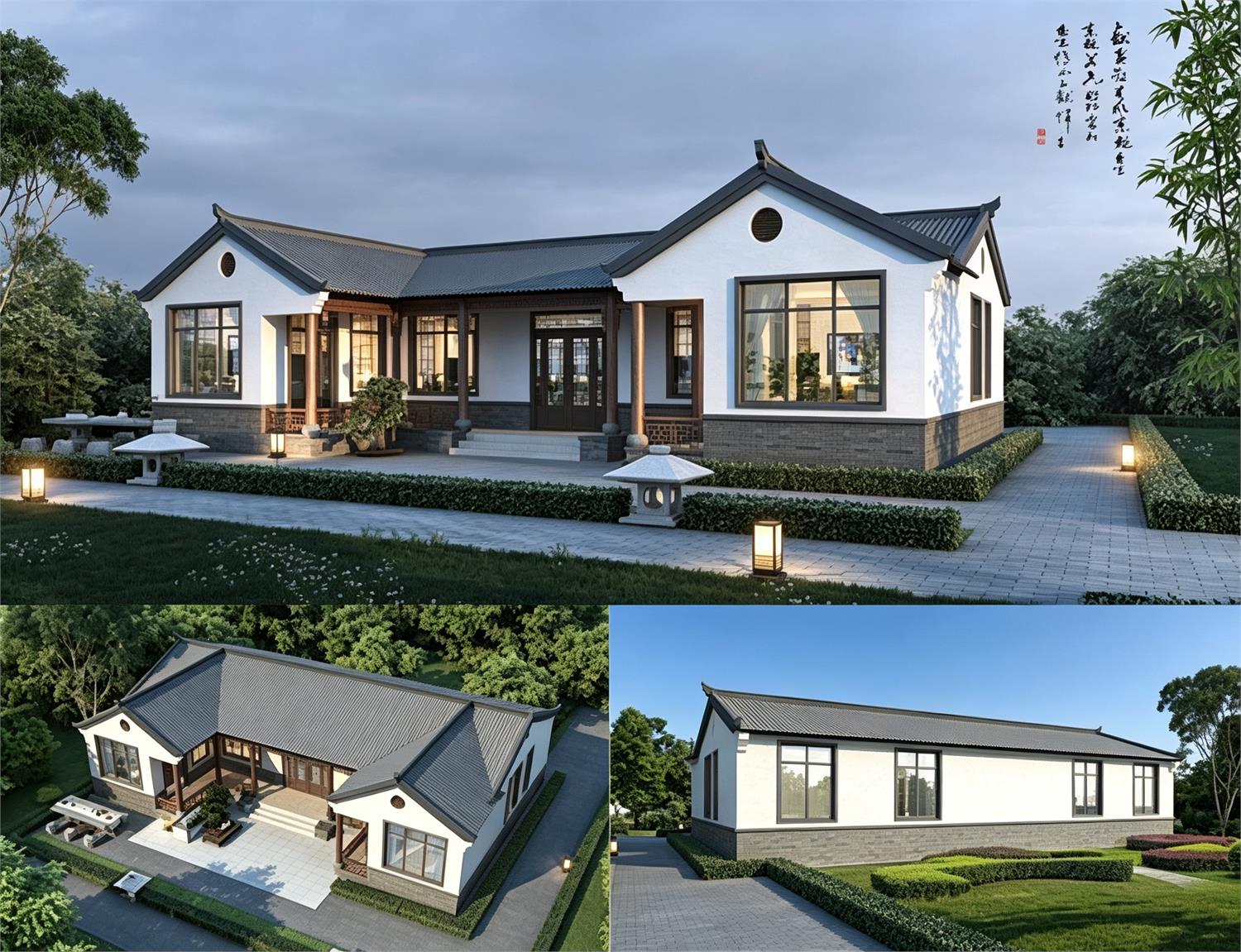 一层中式三合院农村自建别墅图，面宽18米带堂屋设计
