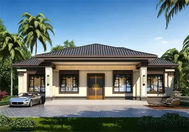 18米乘10米一层农村自建房设计图，大方耐看符合传统对称美