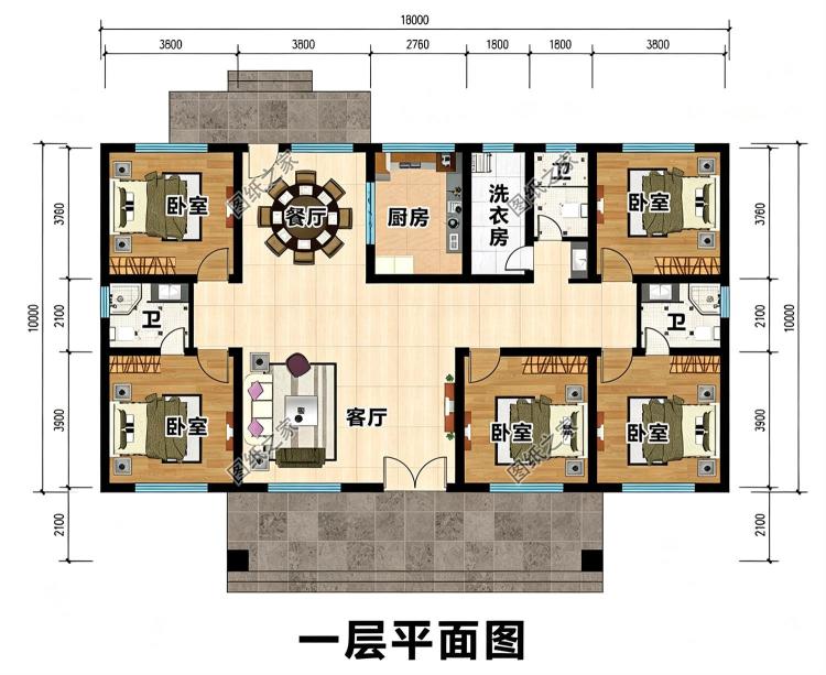 18米乘10米一层农村自建房设计图，大方耐看符合传统对称美
