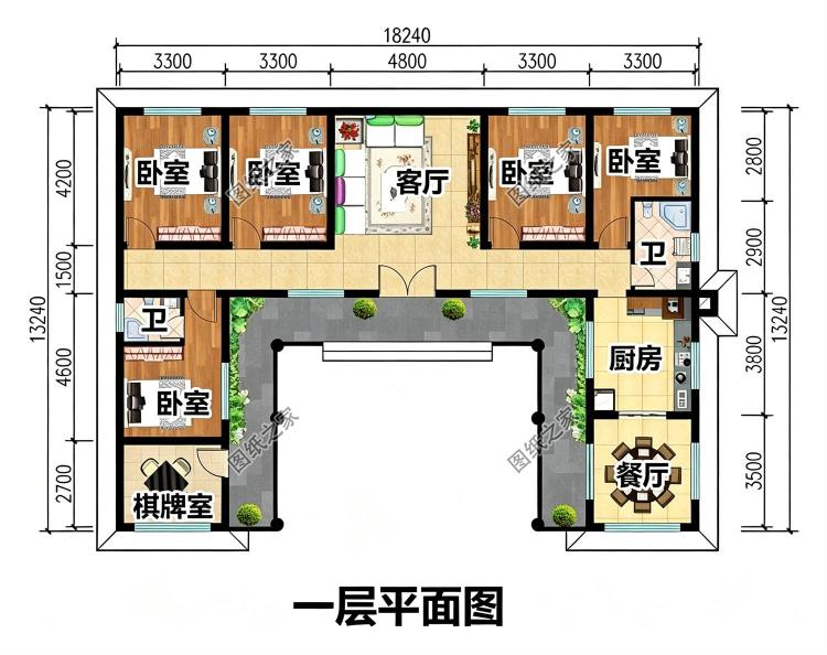 经典中式三合院设计，一层空间实用大气，轻松实现理想家园！