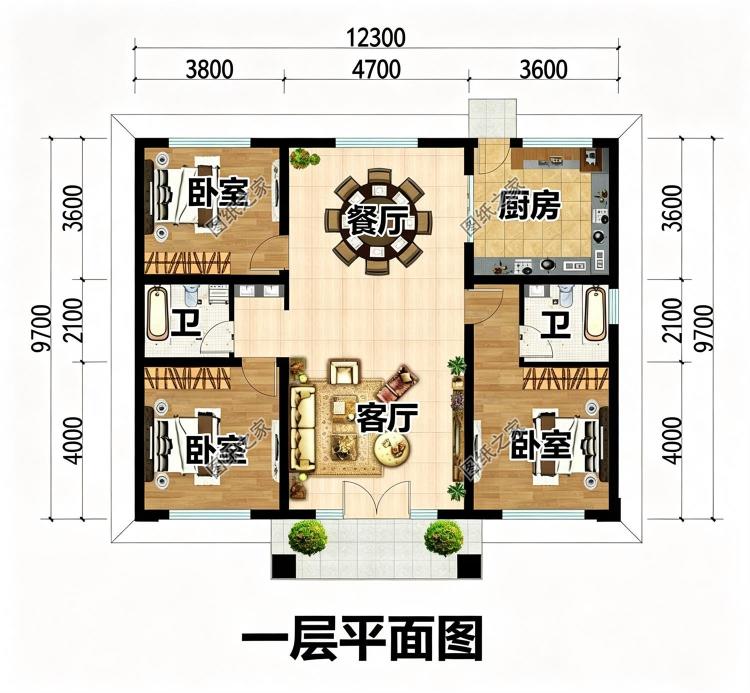一层三间别墅设计图，经济实用 + 好看不贵，养老自住都适配