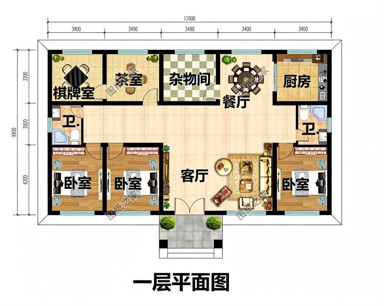 最漂亮五间一层自建别墅设计图,布局实用颜值高!