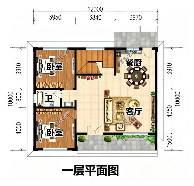 简单大气农村二层自建房设计,开间12米进深10米