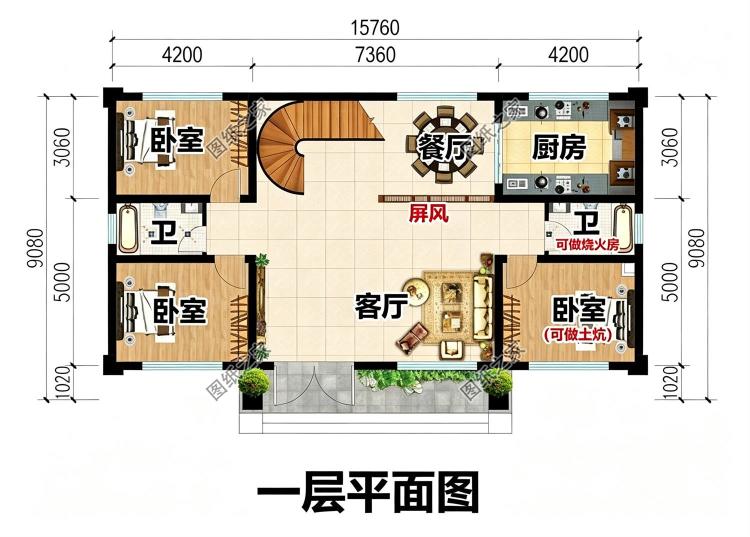 耐看二层别墅户型设计图，开间16米进深9米占地140平