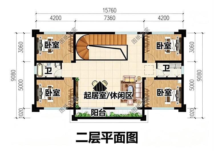 耐看二层别墅户型设计图，开间16米进深9米占地140平