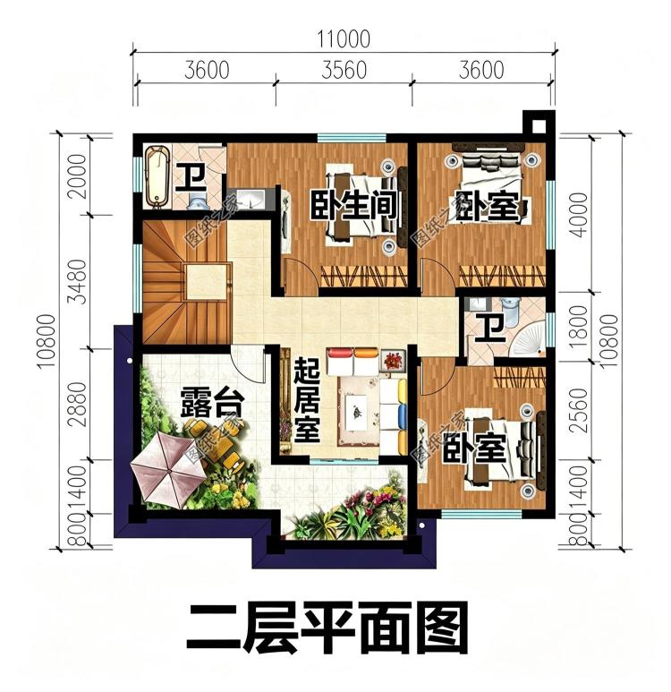 2款带露台农村别墅设计图二层精选,造价超值性价比