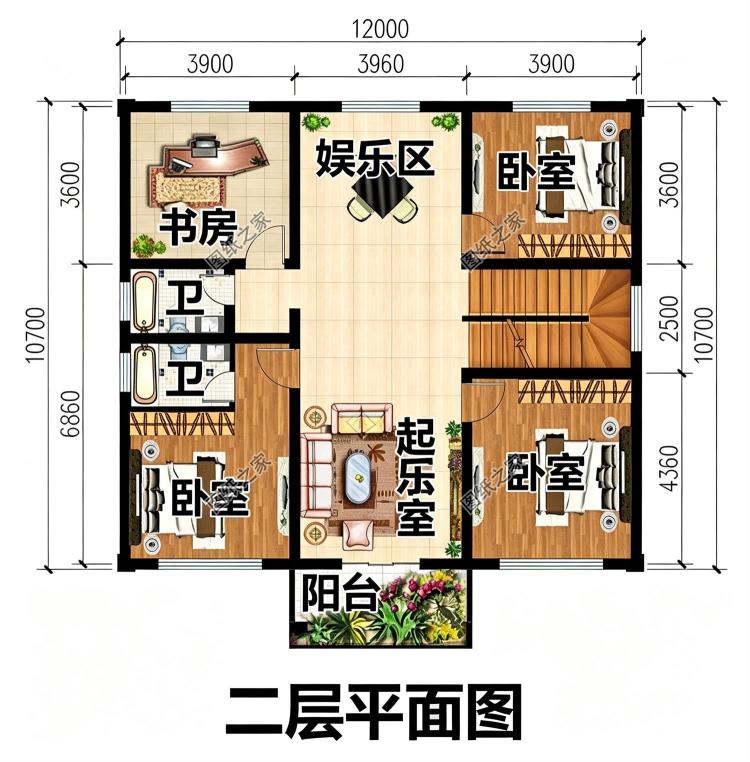 开间12米二层农村别墅设计图,占地适中,实用又经济!