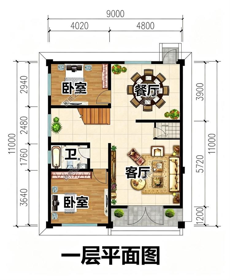 二开间二层别墅设计图,面宽9米,不可多得的好选择!