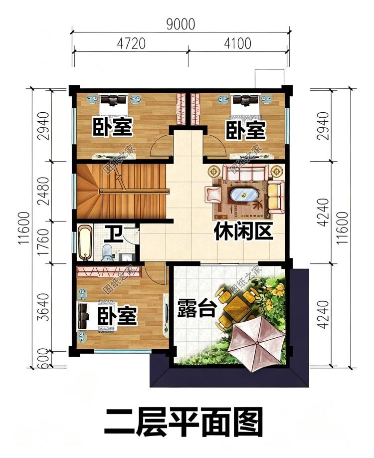 二开间二层别墅设计图,面宽9米,不可多得的好选择!
