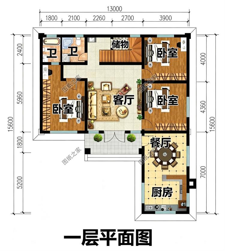“L”字形二层别墅设计图,独立餐厨加连体露台,太美了