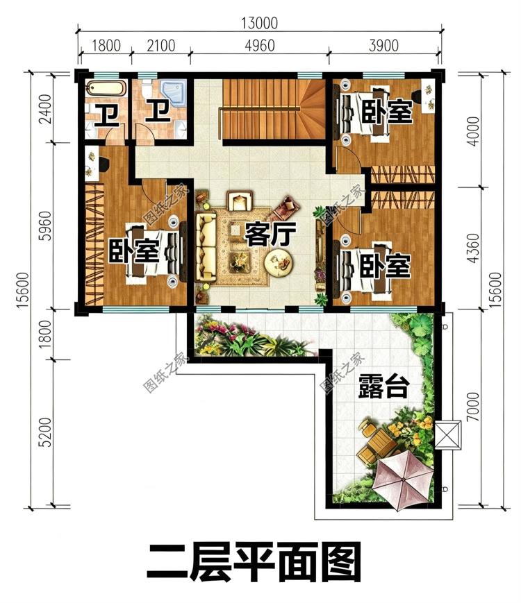 “L”字形二层别墅设计图,独立餐厨加连体露台,太美了