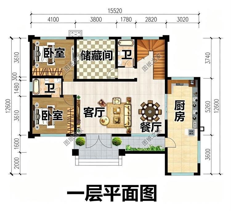 “L”字形二层别墅设计图,独立餐厨加连体露台,太美了