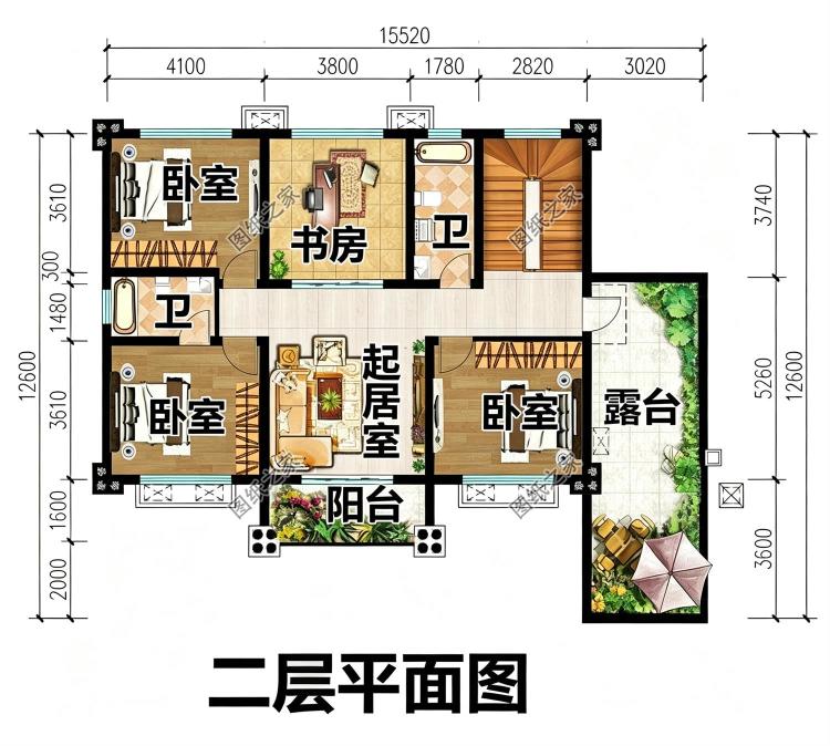 “L”字形二层别墅设计图,独立餐厨加连体露台,太美了