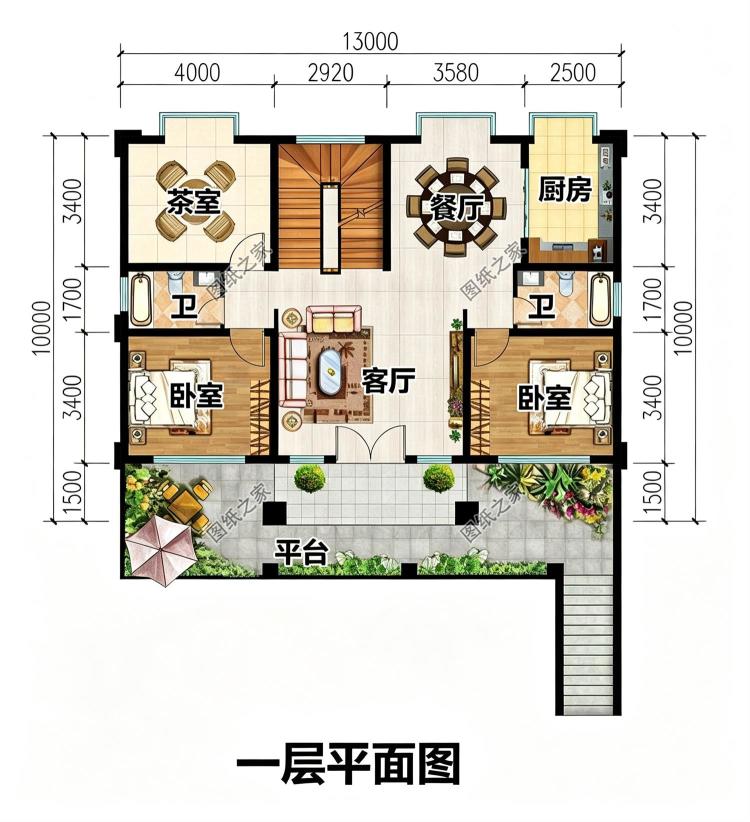 二层带架空层的农村别墅设计图,功能齐全,超越十里八村
