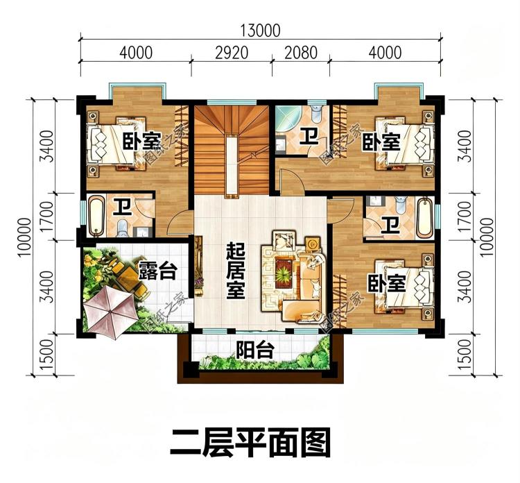 二层带架空层的农村别墅设计图,功能齐全,超越十里八村