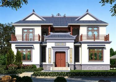 经济小户型二层中式四合院(三合院)设计图纸,带堂屋和庭院