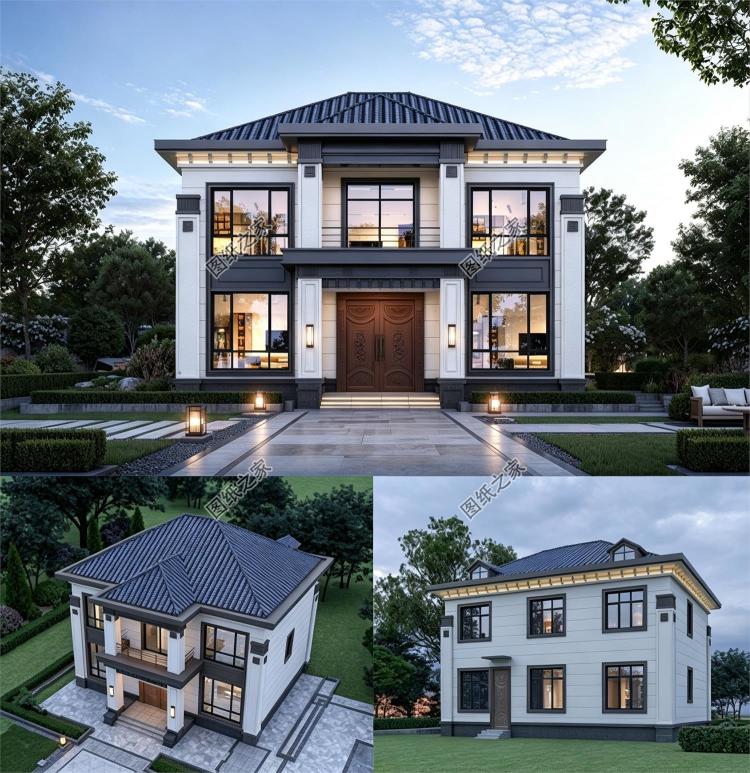 经济实用二层农村自建房设计图,新中式风格12x11米