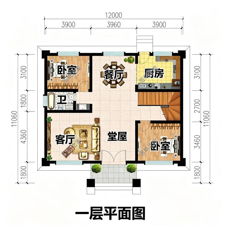 经济实用二层农村自建房设计图,新中式风格12x11米
