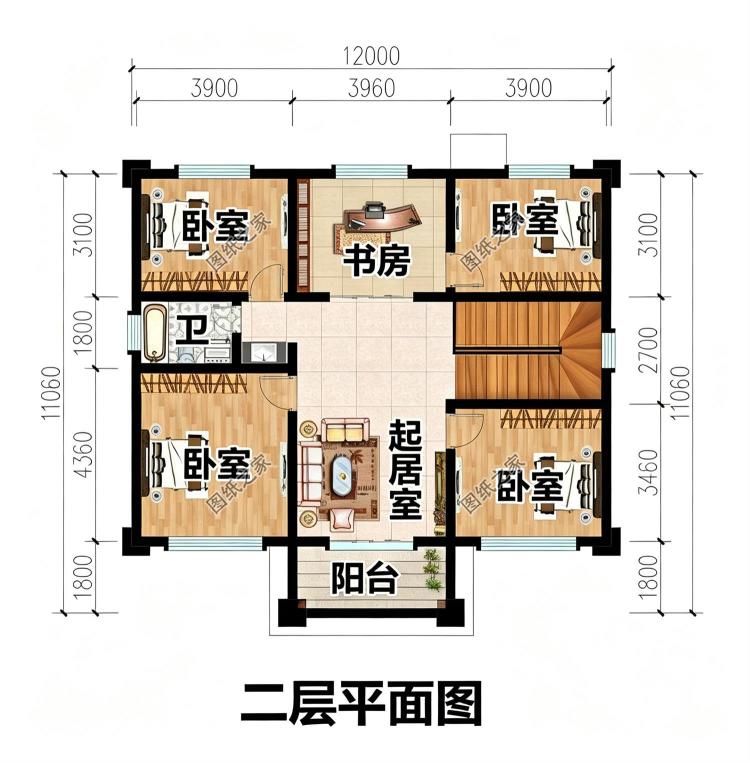 经济实用二层农村自建房设计图,新中式风格12x11米