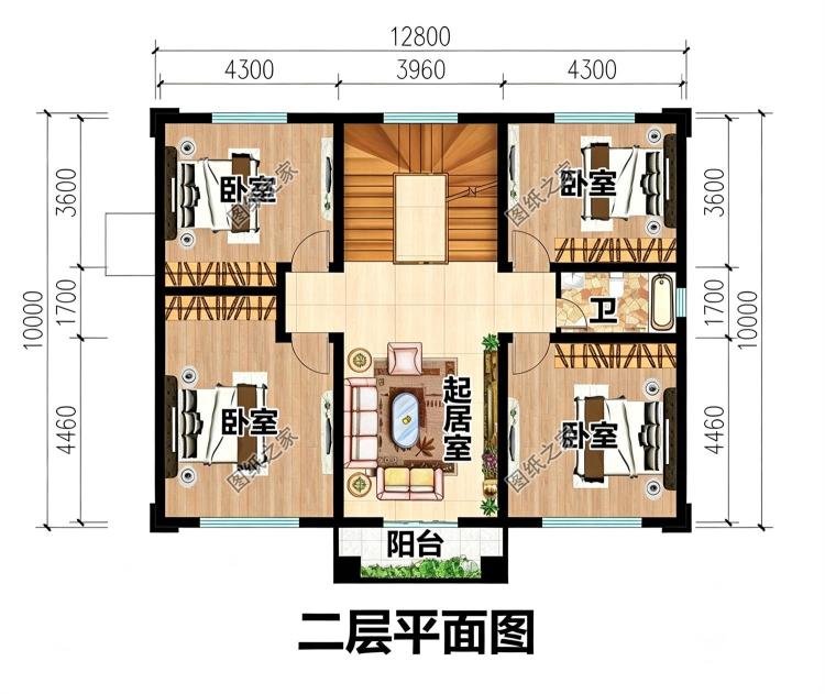 12.8x10米二层自建房别墅设计图,大气美观实用,建造无忧
