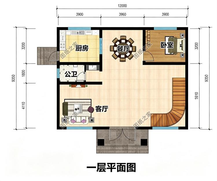 120平方米三层欧式别墅设计图,进门就是旋转楼梯