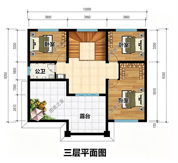 120平方米三层欧式别墅设计图,进门就是旋转楼梯