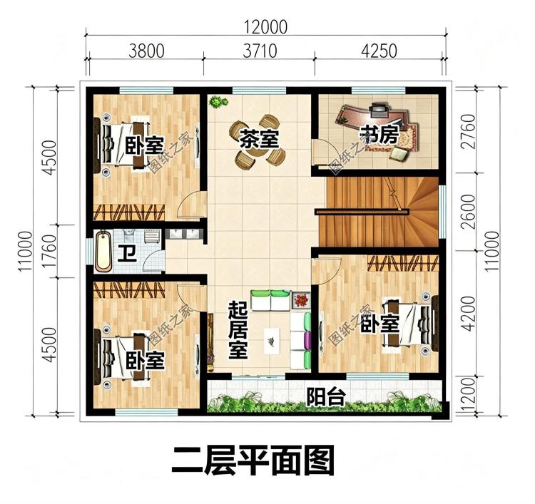 12米乘11米三层现代风自建房设计图,平屋顶设计