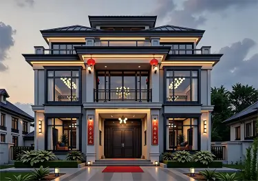 三层新中式大宅别墅设计图，官帽顶设计，体面旺家