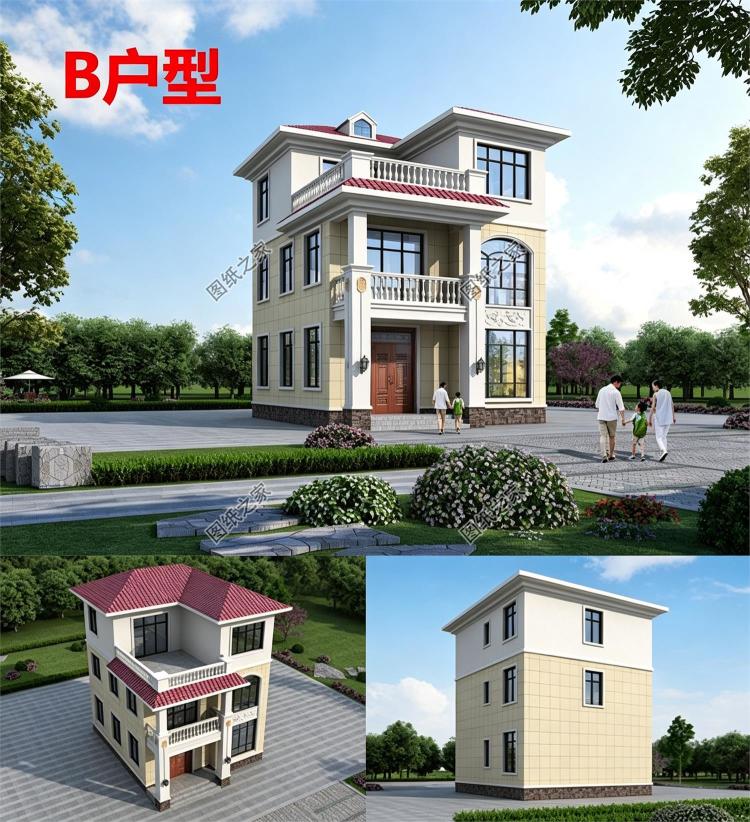 小宅基地自建房设计图，占地不到90平三层别墅图纸