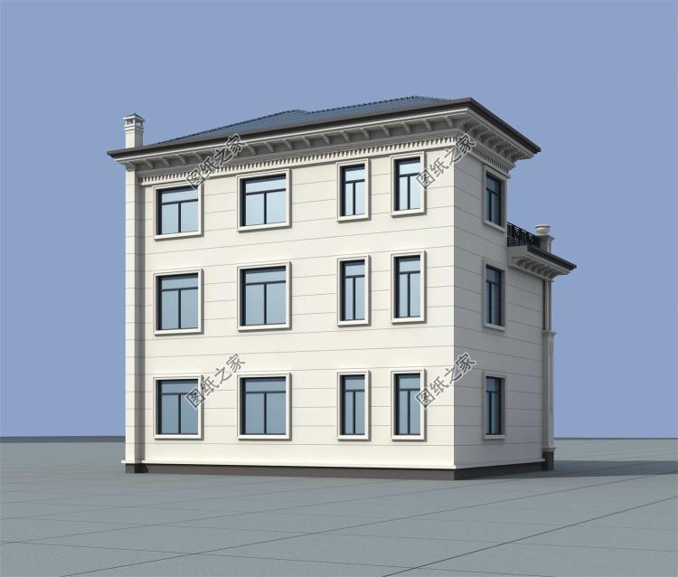 新中式农村自建三层建筑施工设计图纸，外观效果图