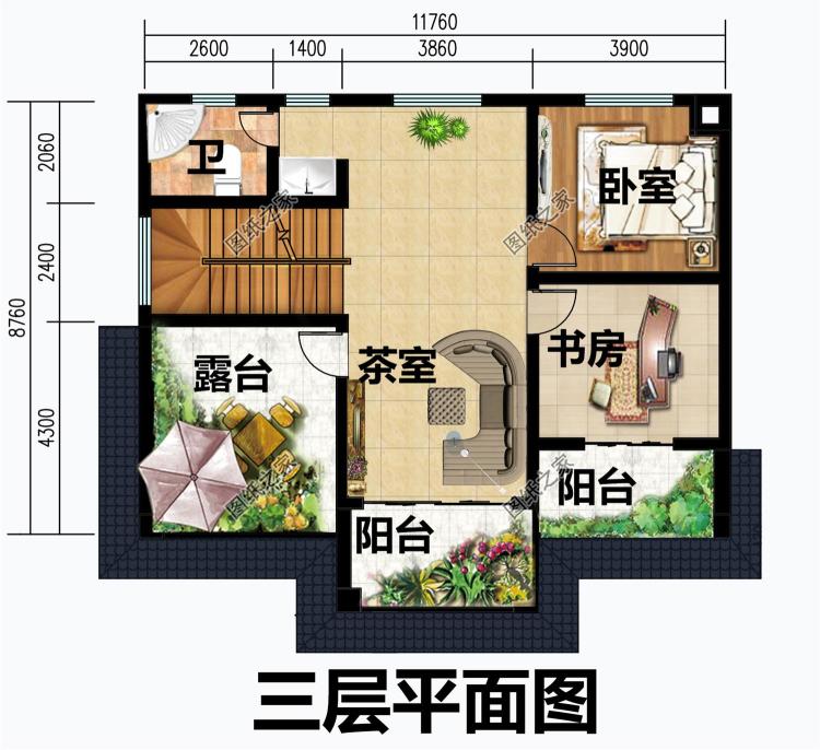 新中式农村自建三层建筑施工设计图纸，外观效果图