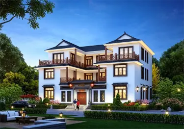 农村三层四合院别墅设计图纸，自建房建这栋面子十足