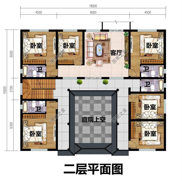 农村三层四合院别墅设计图纸，自建房建这栋面子十足