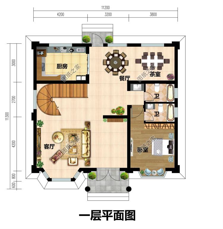 120平农村三层自建房屋设计图,旋转楼梯复式别墅户型方案