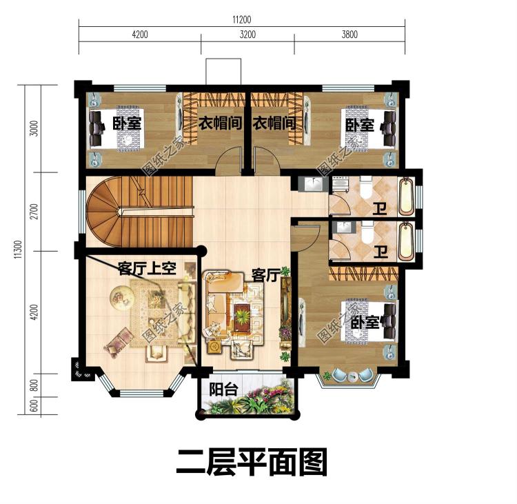 120平农村三层自建房屋设计图,旋转楼梯复式别墅户型方案
