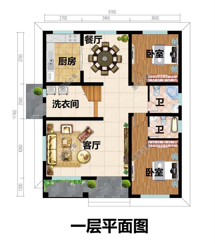 农村平屋顶三层现代风别墅户型图，简约实用经济颜值高