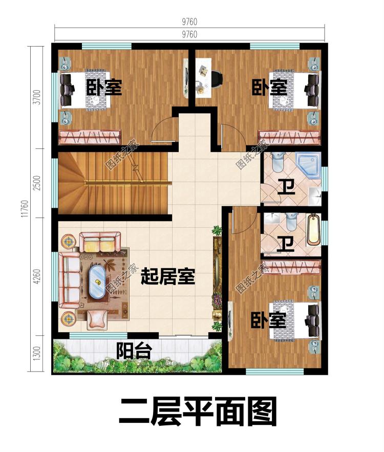 农村平屋顶三层现代风别墅户型图，简约实用经济颜值高