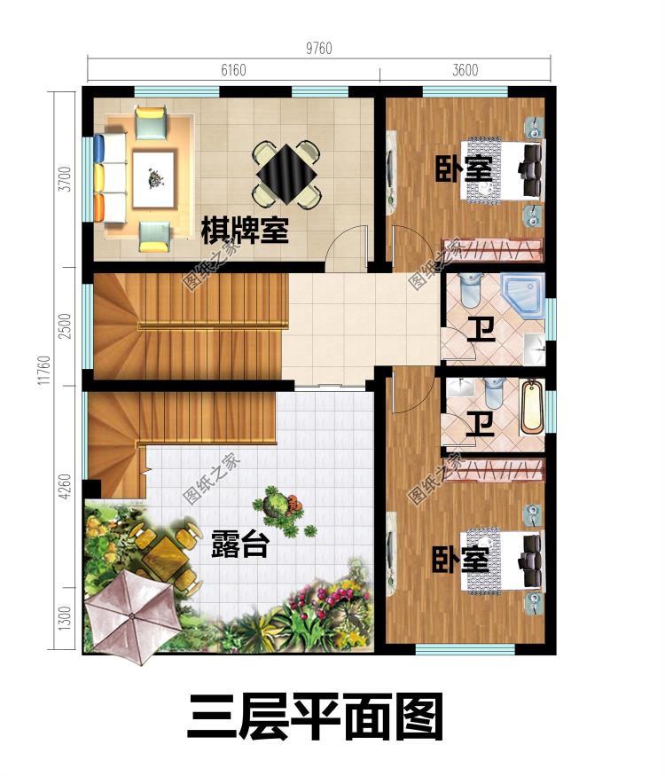 农村平屋顶三层现代风别墅户型图，简约实用经济颜值高