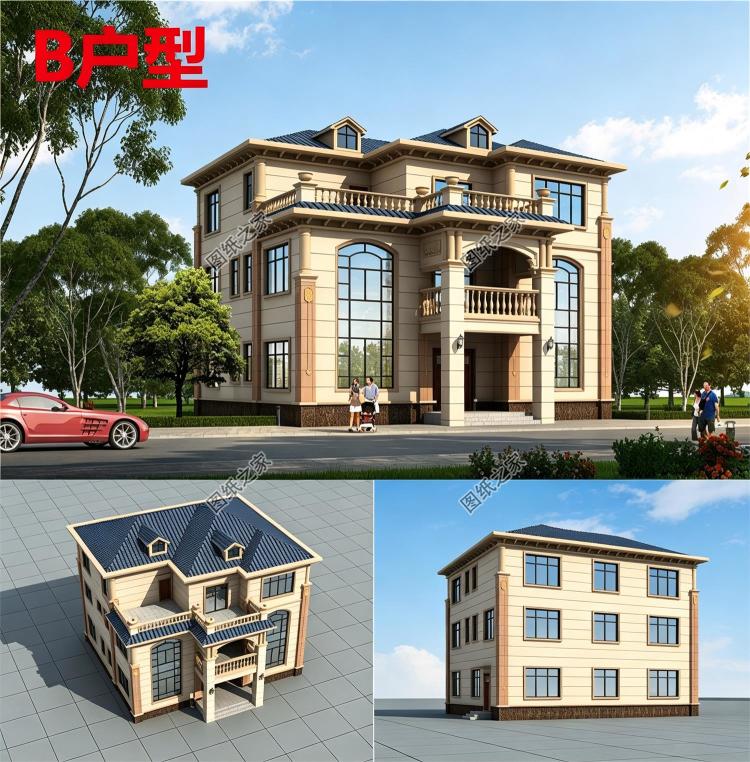 好看的三层楼别墅图片及全套建筑施工设计图纸
