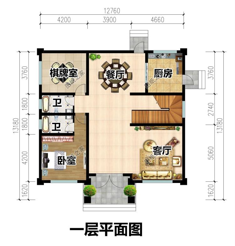 农村自建二层半楼房效果图，美观大气布局合理，很适合农村人自建