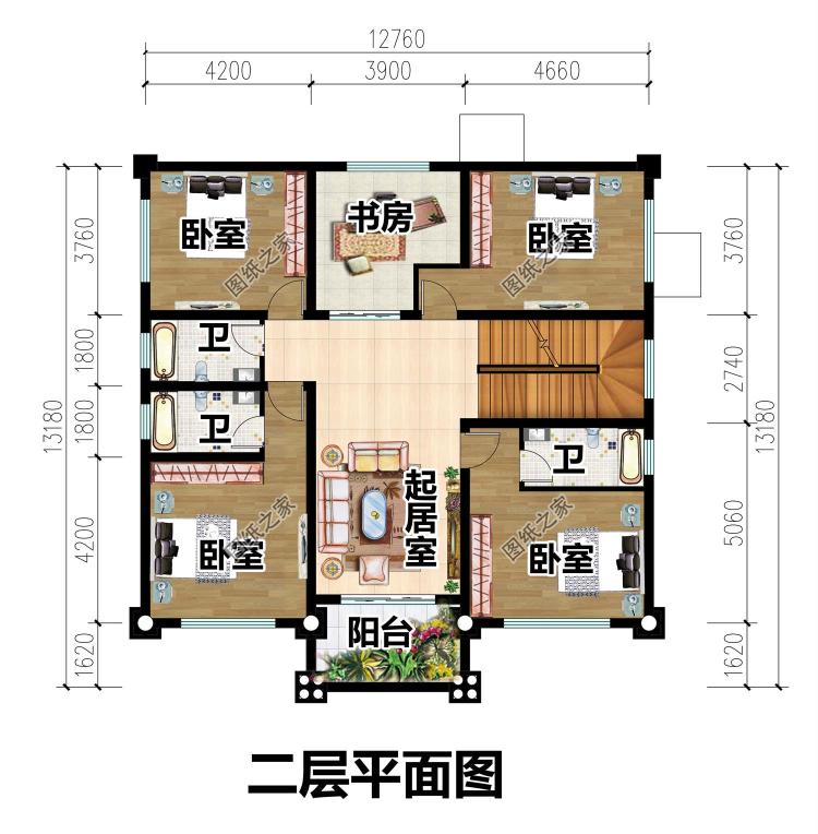 农村自建二层半楼房效果图，美观大气布局合理，很适合农村人自建