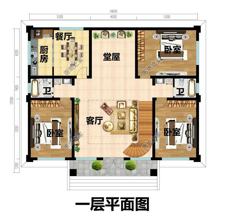 客厅中空的三层豪华小别墅设计图,时尚靓丽,乡下建一栋有面子