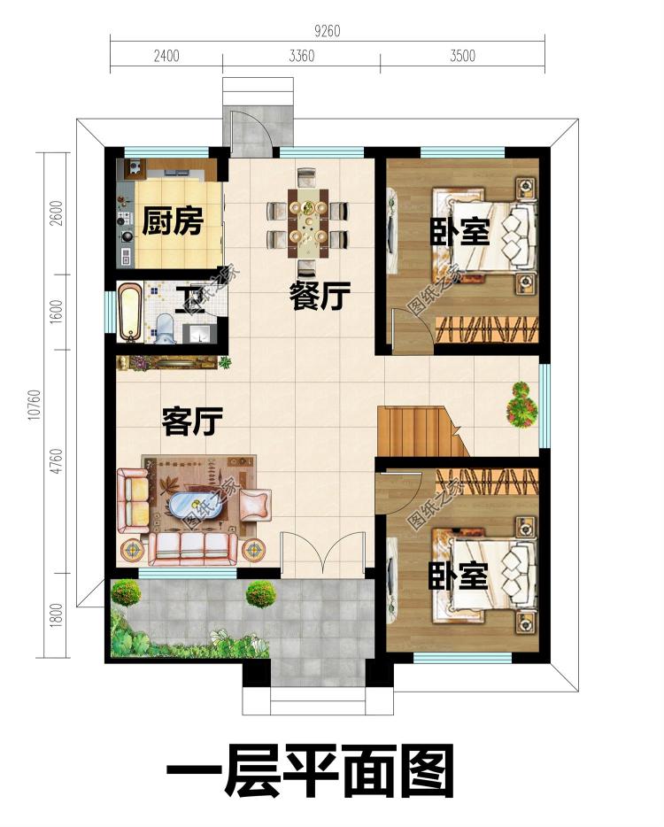 100平方米左右新农村二层房屋设计建筑CAD图纸带外观效果图