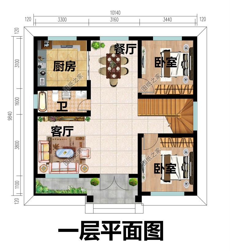 100平方米左右新农村二层房屋设计建筑CAD图纸带外观效果图